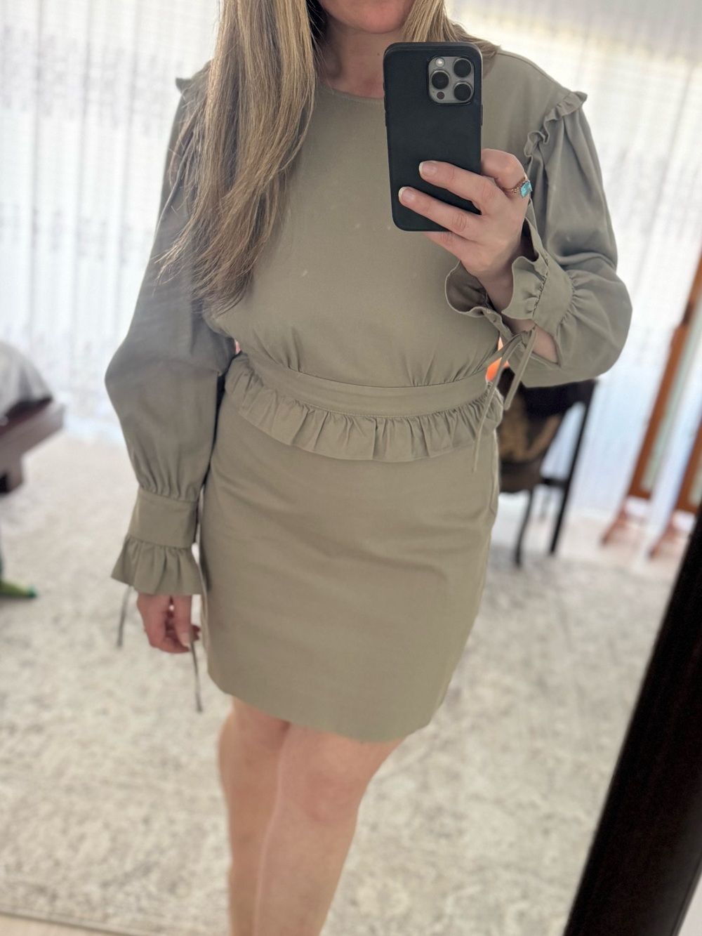 Rebecca Minkoff Sage Ruffle-Waist Long Sleeve Mini Dress